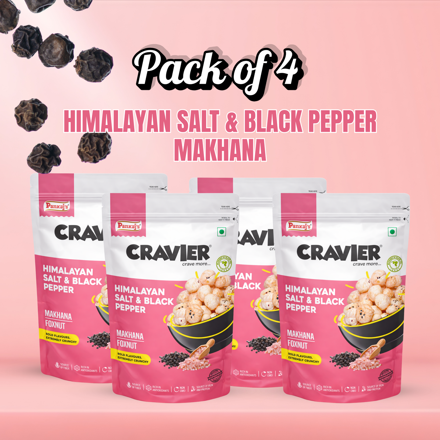 Himalayan Salt & Black Pepper Roasted Makhana - Pack of 4
