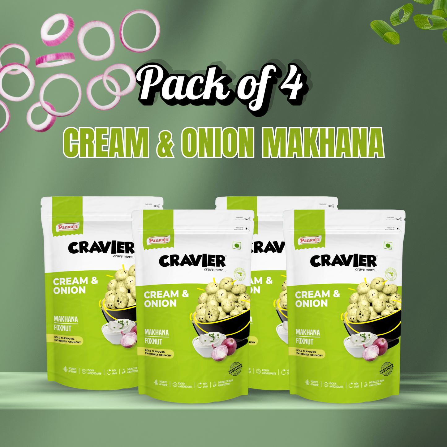 Cream & Onion Roasted Makhana - Pack of 4
